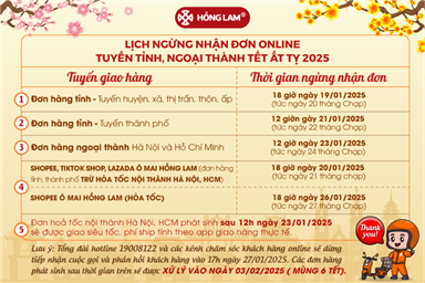 Lịch dừng nhận đơn ship tỉnh, ngoại thành Tết Ất Tỵ 2025